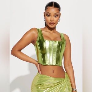 Super Model Vibes Metallic Corset Top - Fashion Nova - Lime - Size Small